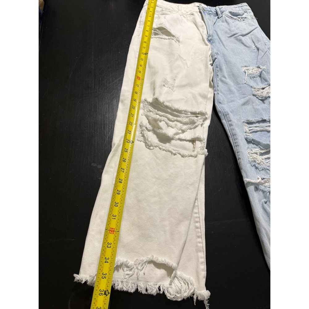 Vervet Los Angeles Two Tone Colorblock Distressed Wide Leg Jeans White Blue 29 - Picture 2 of 7